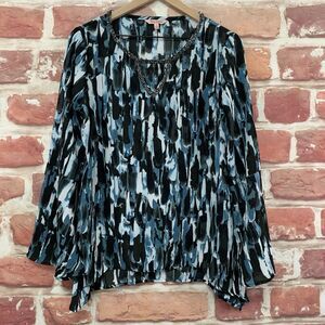 Juicy Couture Top Womens Medium Multicolor Abstract Rhinestone Accent Shirt